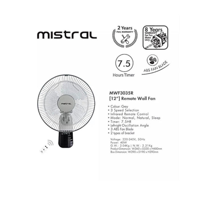 Mistral 12" Wall Fan With Remote Control