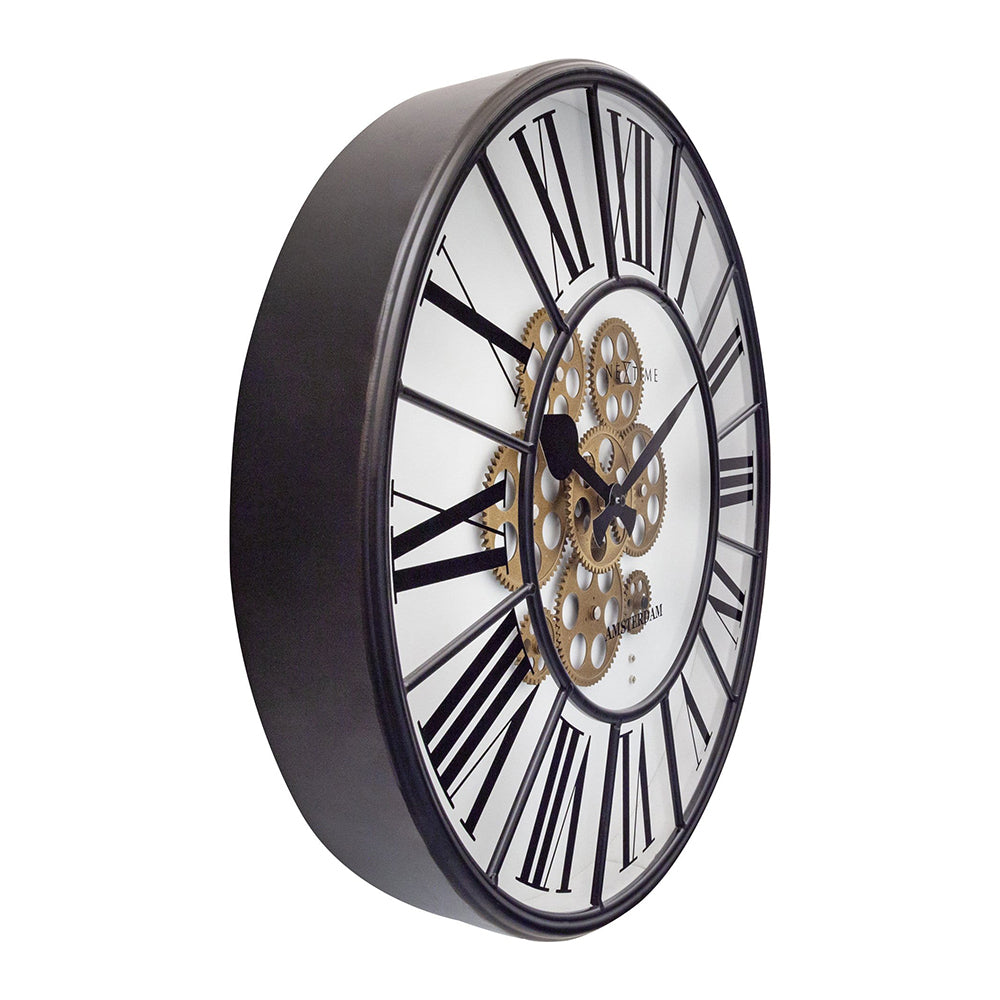 NeXtime William Moving Gear Wall Clock 50cm (Black/White/Gold)