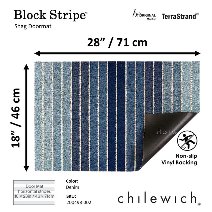 CHILEWICH TerraStrand Microban  Block Stripe Door Mat 46 x 71 cm, Denim