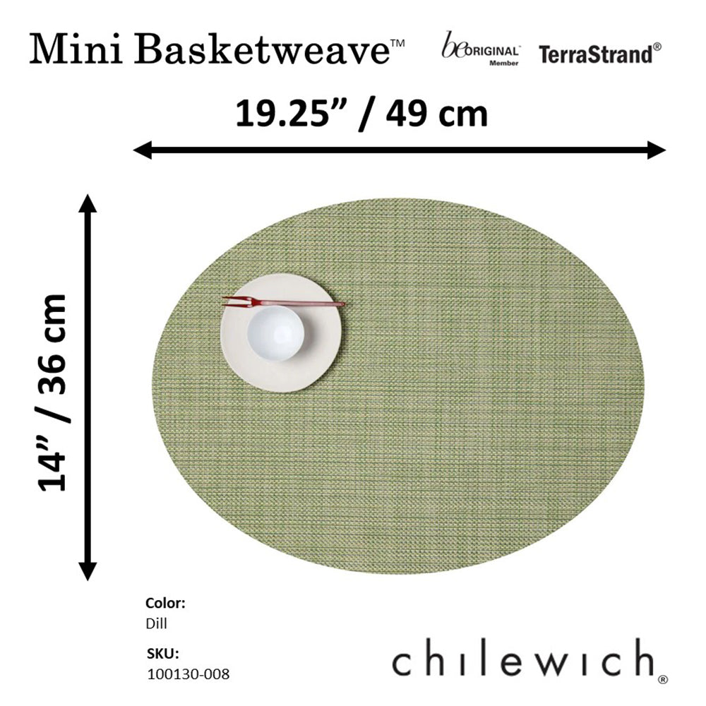 CHILEWICH TerraStrand Microban Mini Basketweave Woven Table Mat 36 x 49 cm, Dill