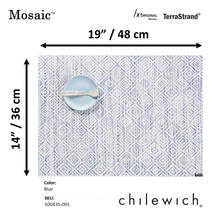 CHILEWICH TerraStrand Microban Mosaic Woven Table Mat 36 x 48 cm, Blue