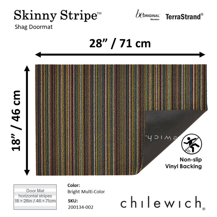 CHILEWICH TerraStrand Microban Skinny Stripe Door Mat, 46 x 71 cm, Bright Multi-Color