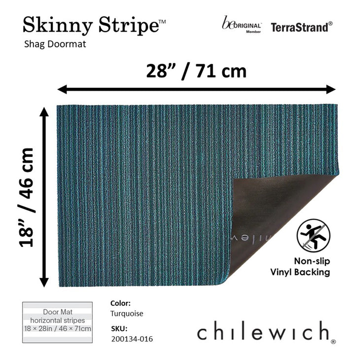 CHILEWICH TerraStrand Microban Skinny Stripe Door Mat, 46 x 71 cm, Turquoise