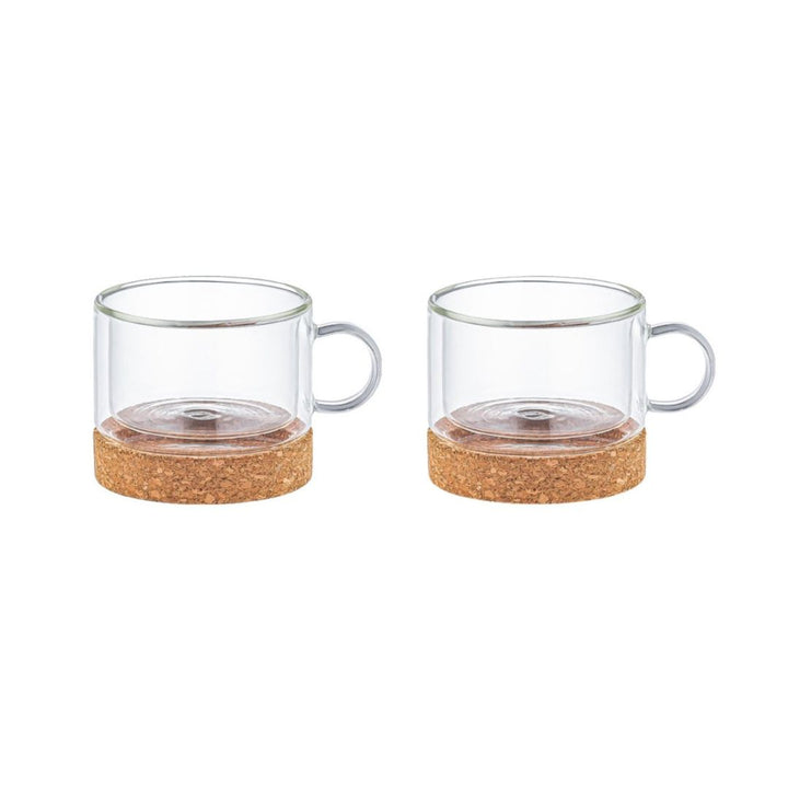 Aramoro Borosilicate Glass Double Wall Cup With Handle And Coaster