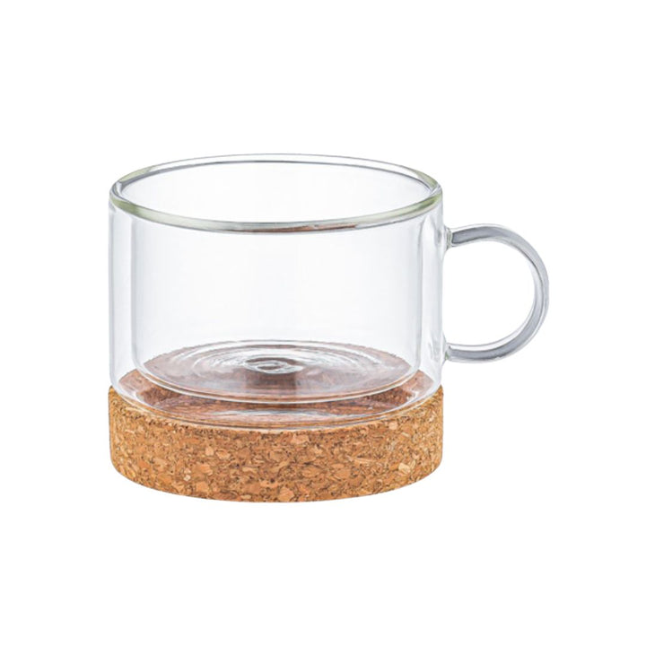 Aramoro Borosilicate Glass Double Wall Cup With Handle And Coaster