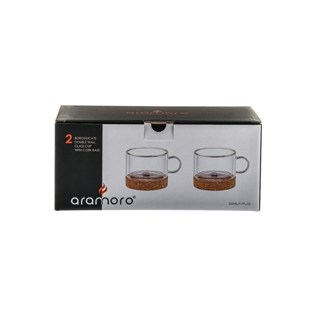 Aramoro Borosilicate Glass Double Wall Cup With Handle And Coaster