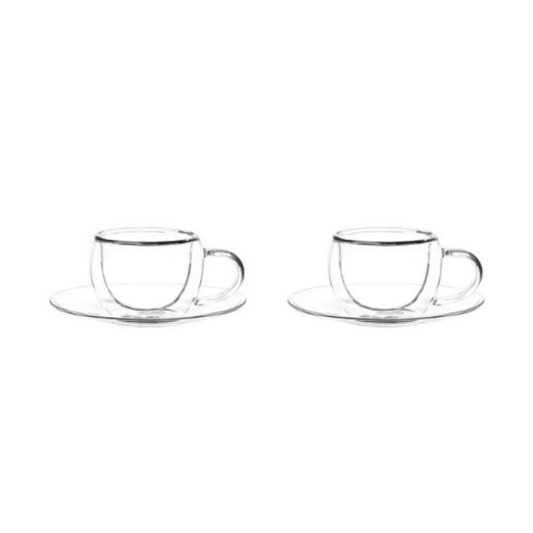 Aramoro Borosilicate Glass Double Wall Cup With Handle And Saucer