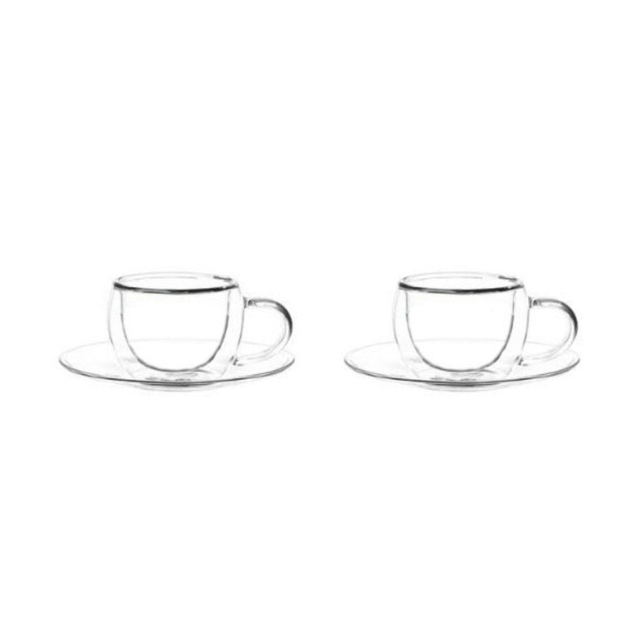 Aramoro Borosilicate Glass Double Wall Cup With Handle And Saucer