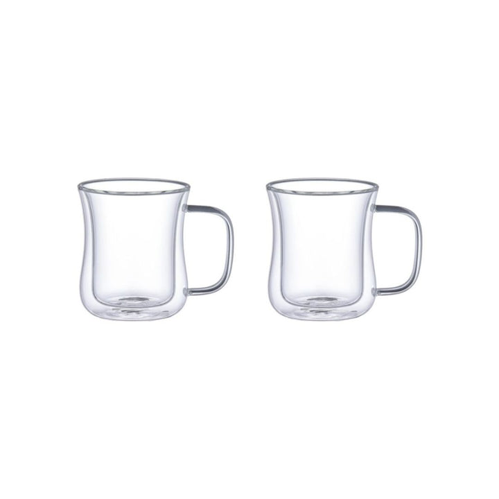 Aramoro Borosilicate Glass Double Wall Cup With Handle 2Pcs/Set