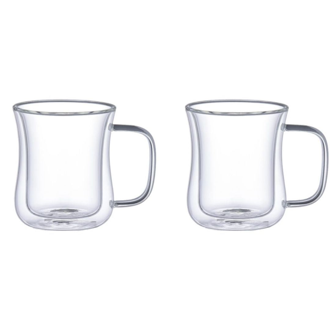 Aramoro Borosilicate Glass Double Wall Cup With Handle 2Pcs/Set