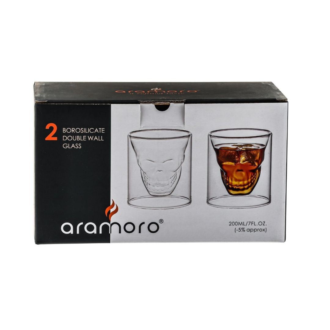 Aramoro Borosilicate Double Wall Glass Set Skull Design