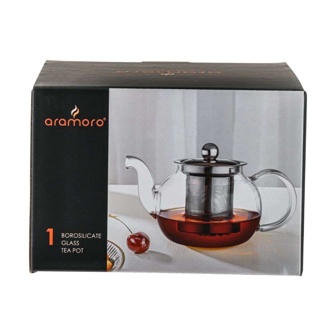 Aramoro Borosilicate Glass Tea Pot With Stainless Steel (304) Filter And Lid