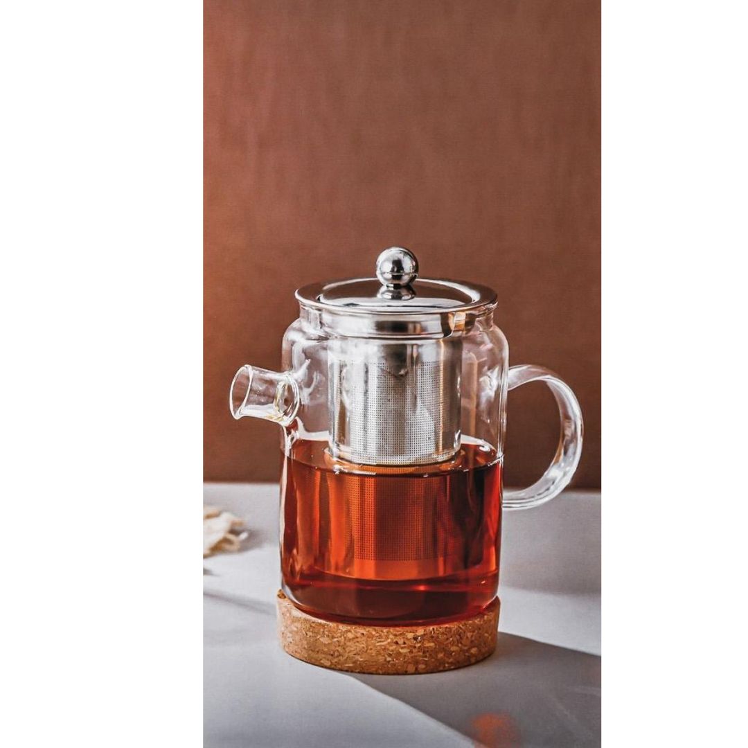 Aramoro Borosilicate Glass Tea Pot With Handle And Coaster