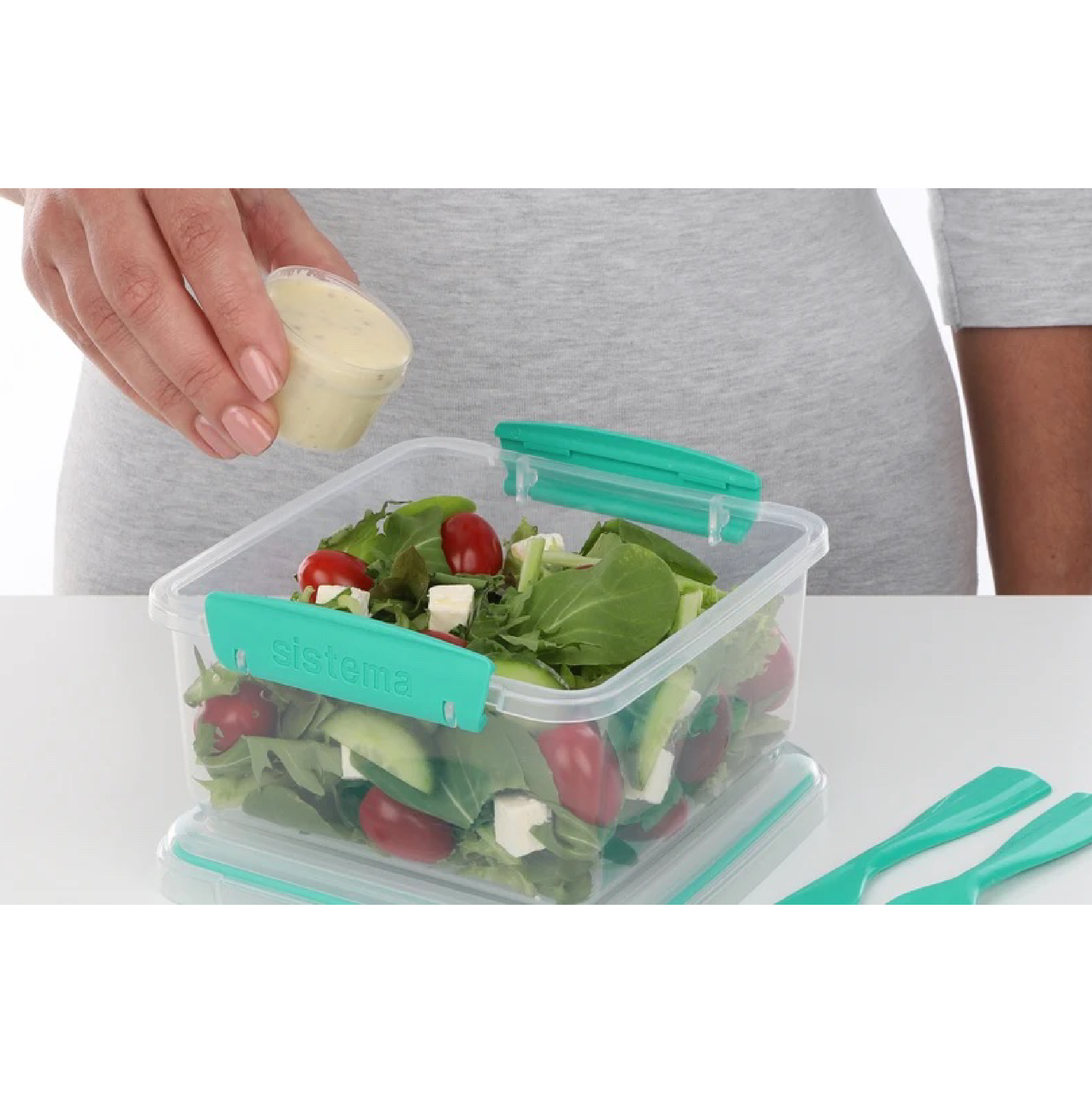 SISTEMA Salad To Go Box Dengan Bekas Pembahagi Untuk Bersolek Dan Kutleri