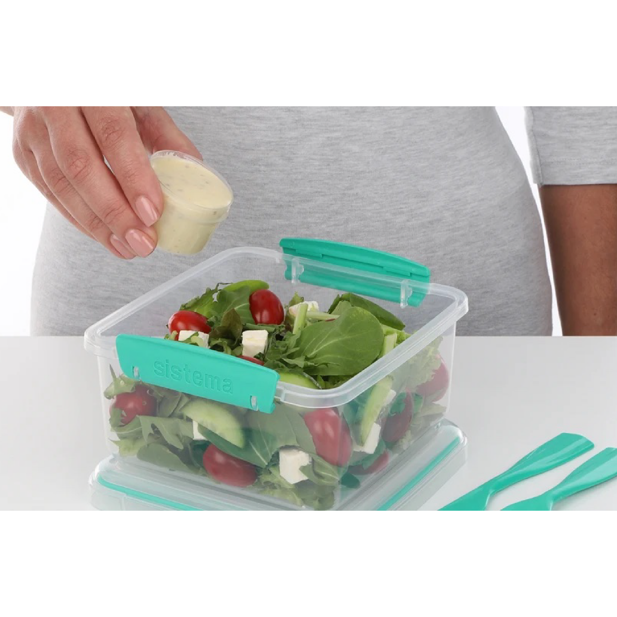 SISTEMA Salad To Go Box Dengan Bekas Pembahagi Untuk Bersolek Dan Kutleri