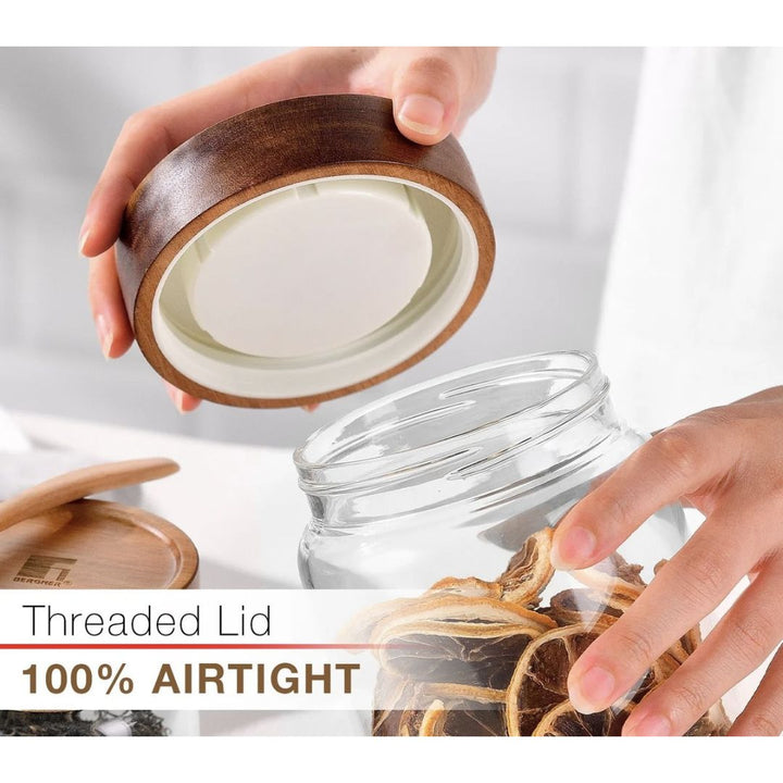 Lustroware High Borosilicate Glass Storage Jar with Acacia Lid