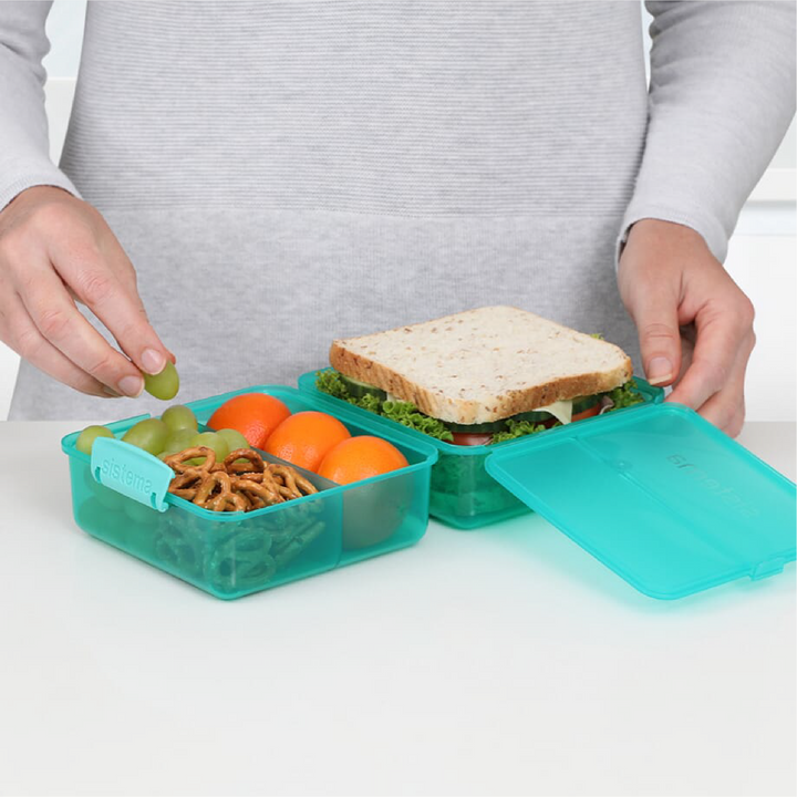 SISTEMA 1.4L Kotak Kubus Makan Tengah Hari Plastik Dua Sisi Untuk Sandwic
