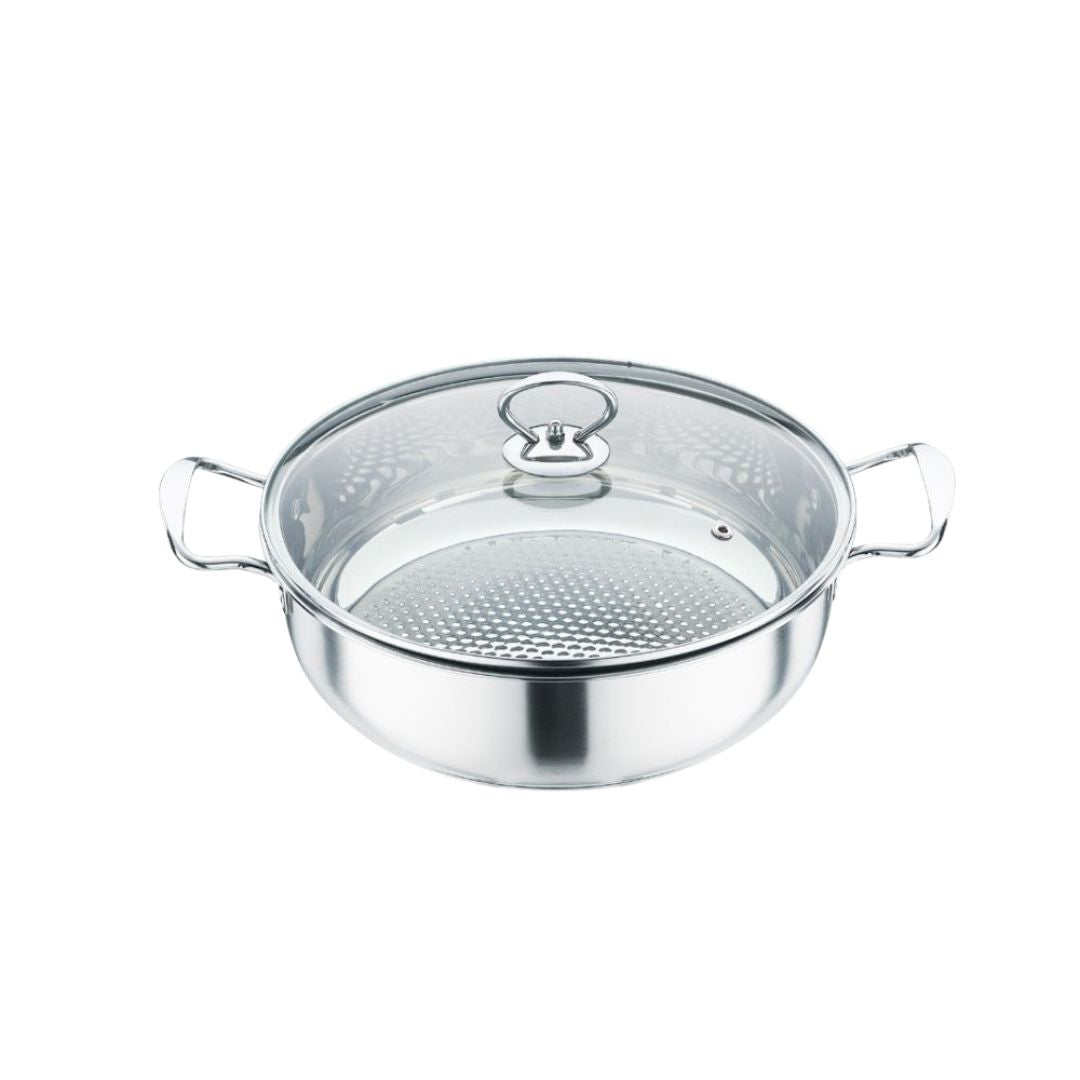 Steelcraft Stainless Steel 26cm Induction Usable Shabu Shabu Hot Pot With Handle & Glass Lid