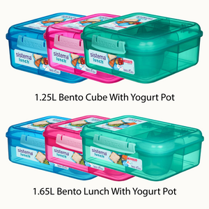 SISTEMA Bento Style Plastic Lunch Cube Box With Yogurt Pot