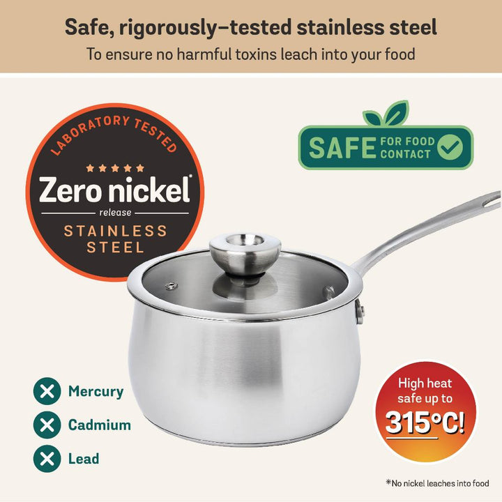 Meyer White Steel Stainless Steel Saucepan with Glass Lid