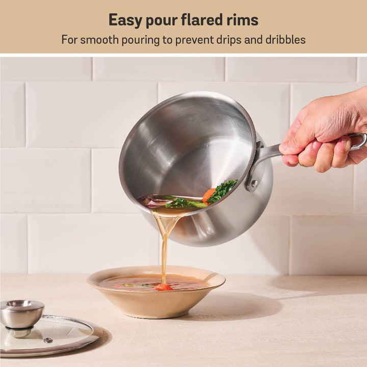 Meyer White Steel Stainless Steel Saucepan with Glass Lid