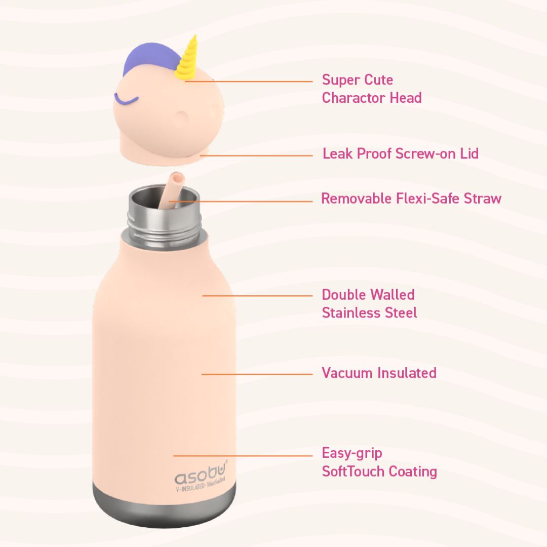 Asobu Bestie Bottle Insulated Stainless Steel Water Bottle with Detachable Head