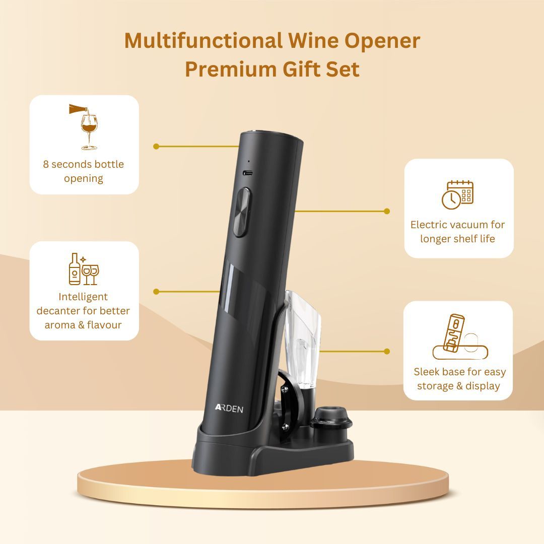 Arden 4-in-1 Rechargeable Electric Stainless Steel Wine Opener with Vacuum Pump Set