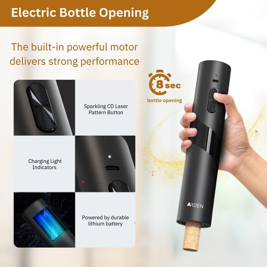 Arden 4-in-1 Rechargeable Electric Stainless Steel Wine Opener with Vacuum Pump Set