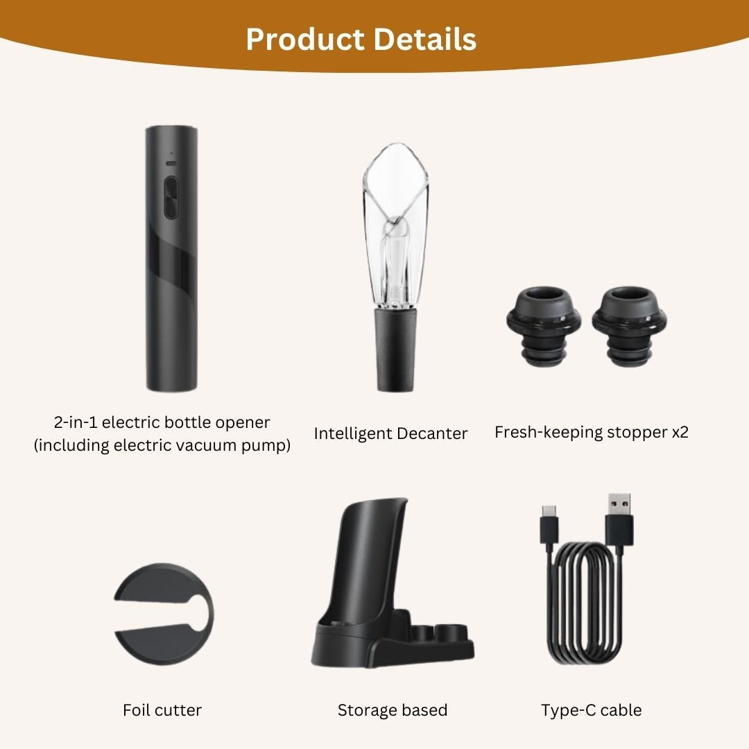 Arden 4-in-1 Rechargeable Electric Stainless Steel Wine Opener with Vacuum Pump Set