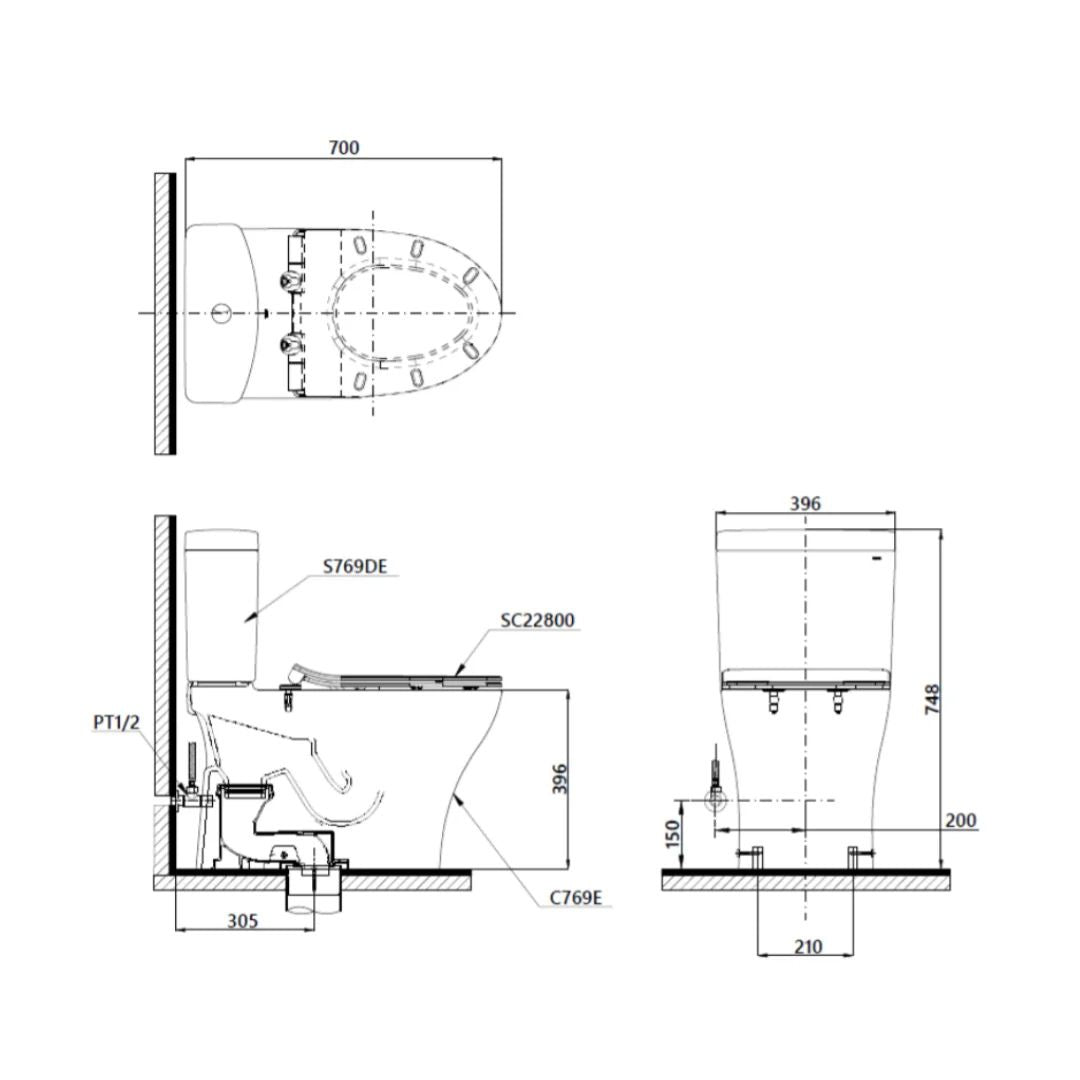 TOTO Close-Coupled Toilet Bowl C769ESI