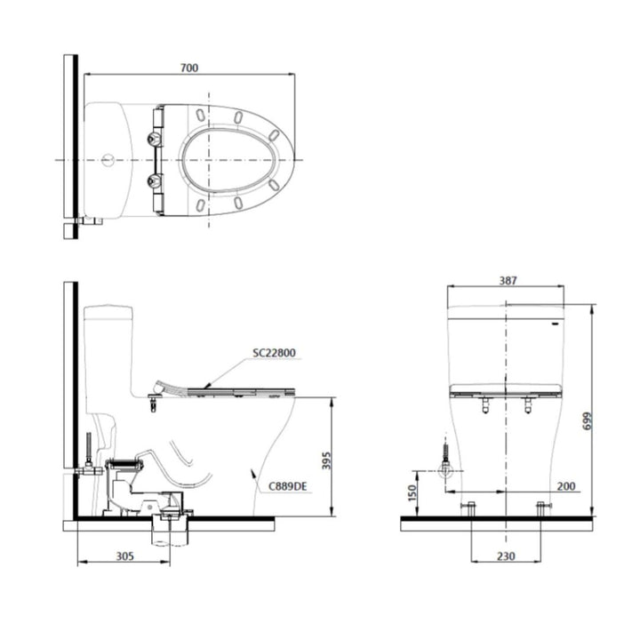 Toto One Piece Toilet Bowl C889DESI With Washlet TCF47360GSG Set