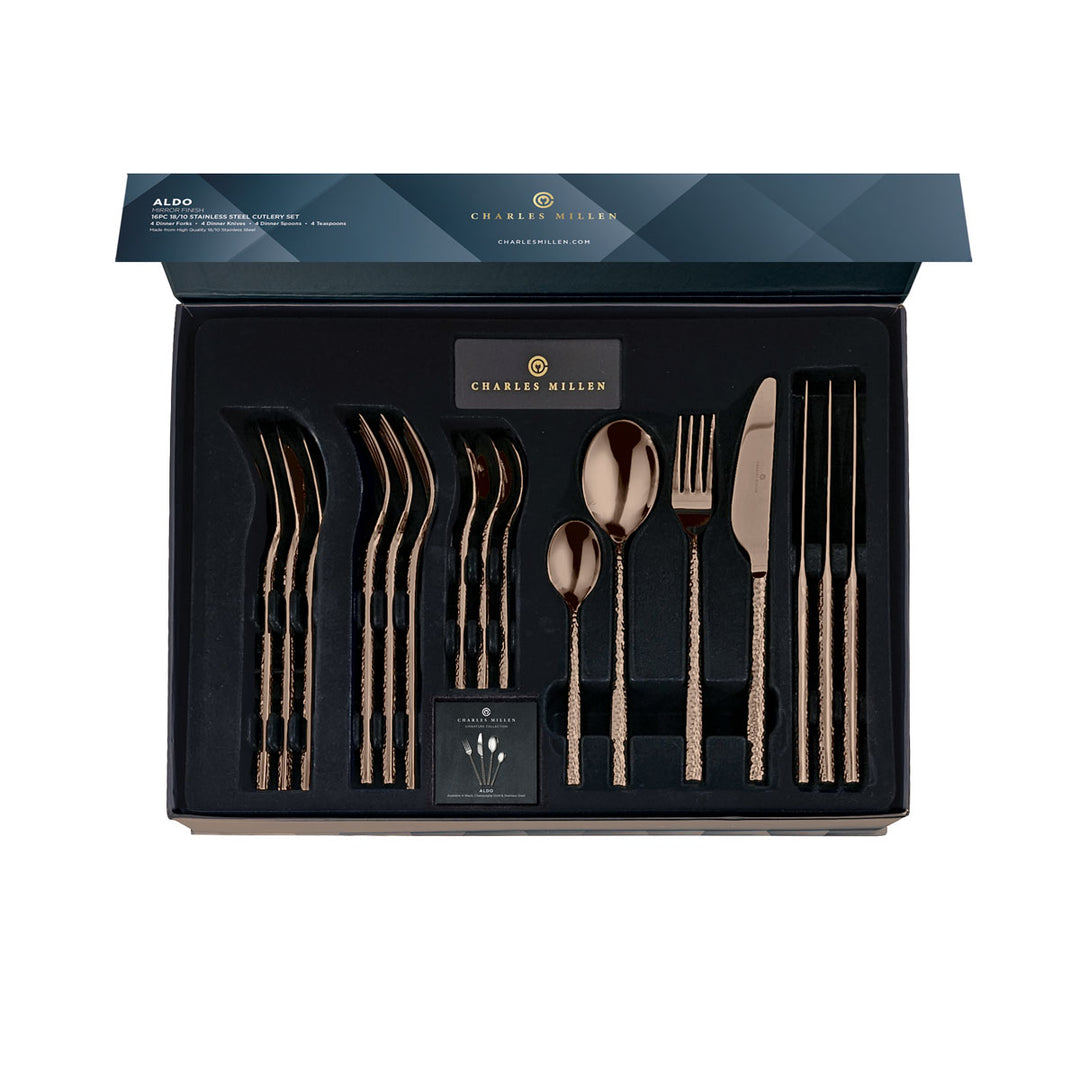 Charles Millen Signature Collection Aldo Mirror Finished Stainless Steel Cutlery Set 16pc