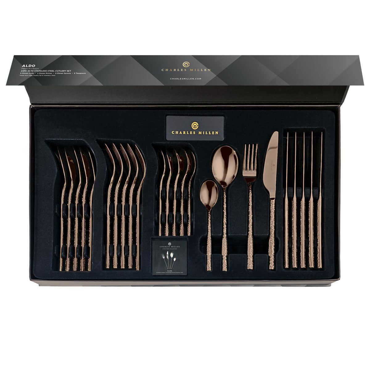 Charles Millen Signature Collection Aldo Mirror Finished Stainless Steel Cutlery Set 24pc