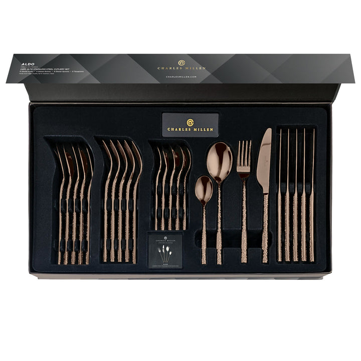 Charles Millen Signature Collection Aldo Mirror Finished Stainless Steel Cutlery Set 24pc