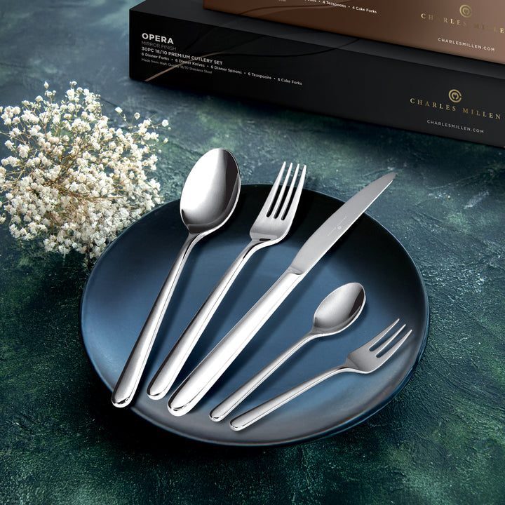 Charles Millen Signature Collection Opera Mirror Finished Stainless Steel Cutlery Set 20pc