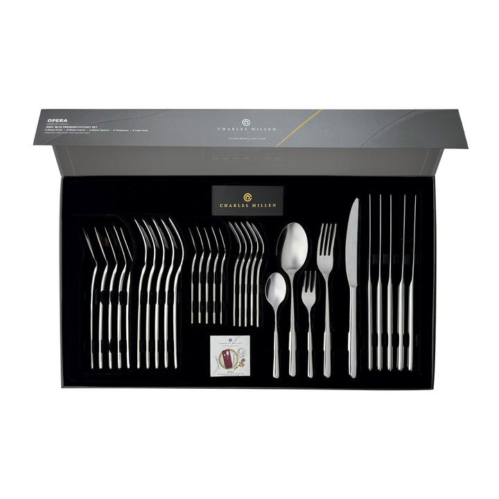 Charles Millen Signature Collection Opera Mirror Finished Stainless Steel Cutlery Set 30pc