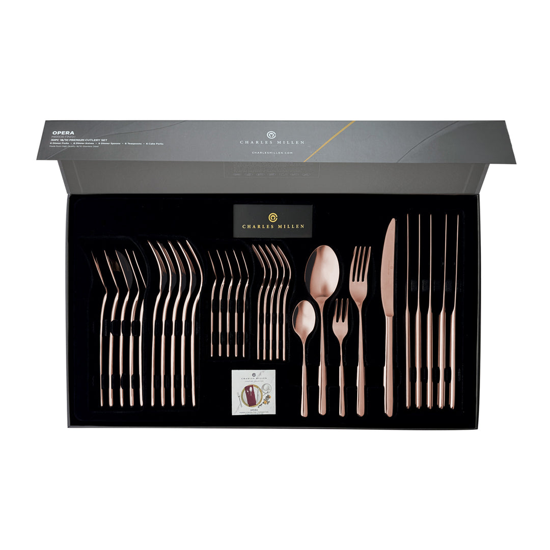Charles Millen Signature Collection Opera Mirror Finished Stainless Steel Cutlery Set 30pc