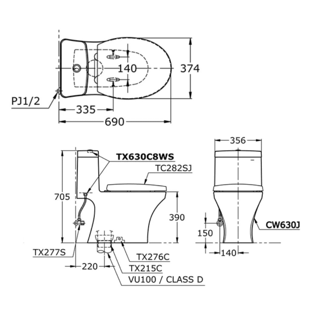 TOTO One-Piece Toilet Bowl CW630J