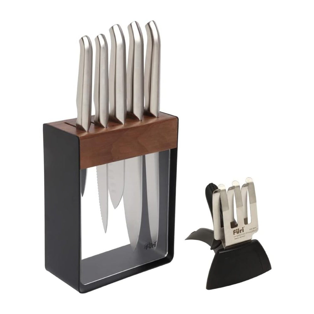 Furi Black Stainless Steel Knife Block Set 7 Pieces