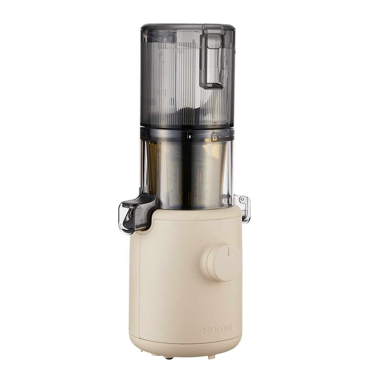 A biege Hurom H-310A Slow Juicer on a white background.