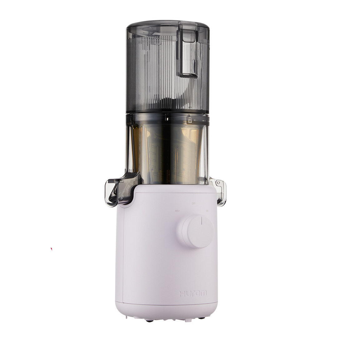 A lavender Hurom H-310A Slow Juicer on a white background.