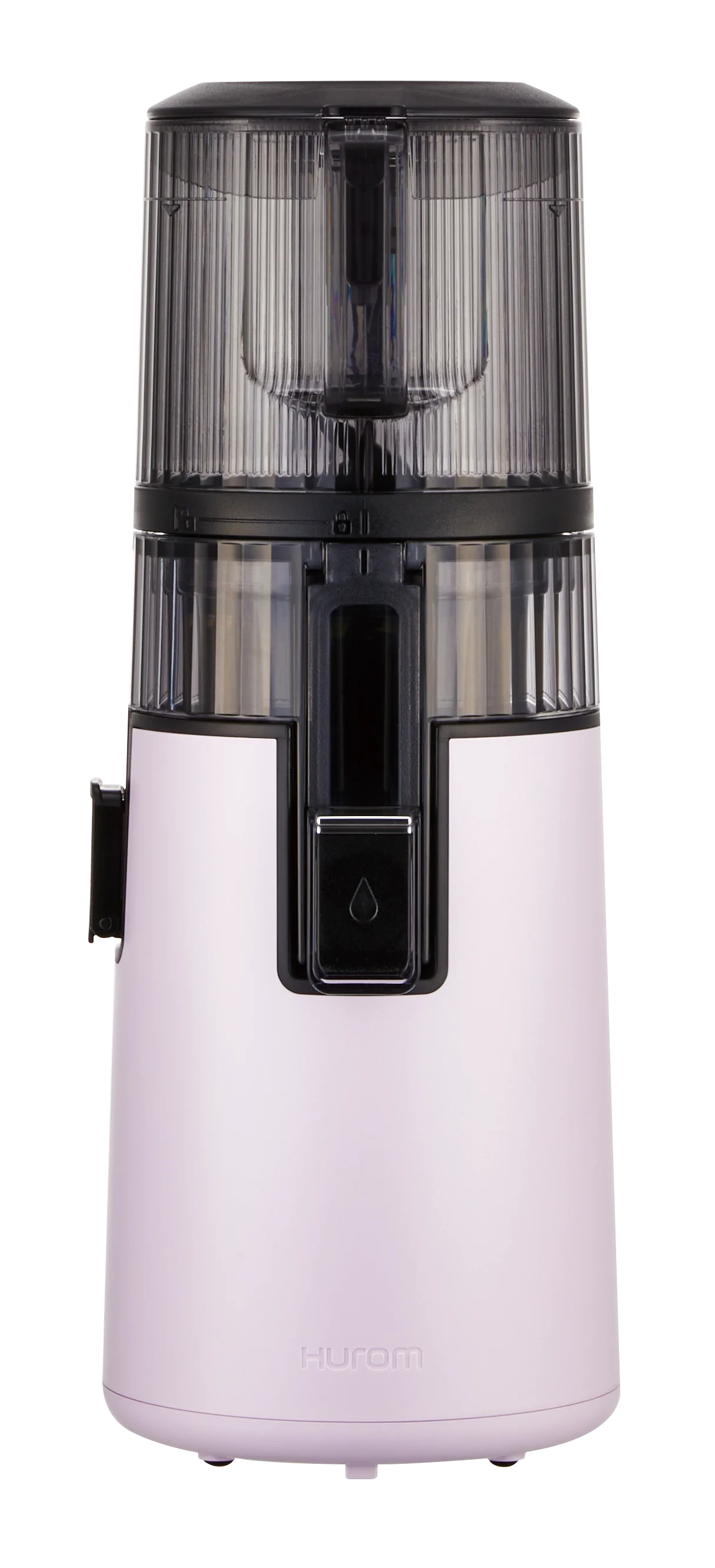 Lavender and black Hurom H410 juicer with visible Hurom brand name on a white background