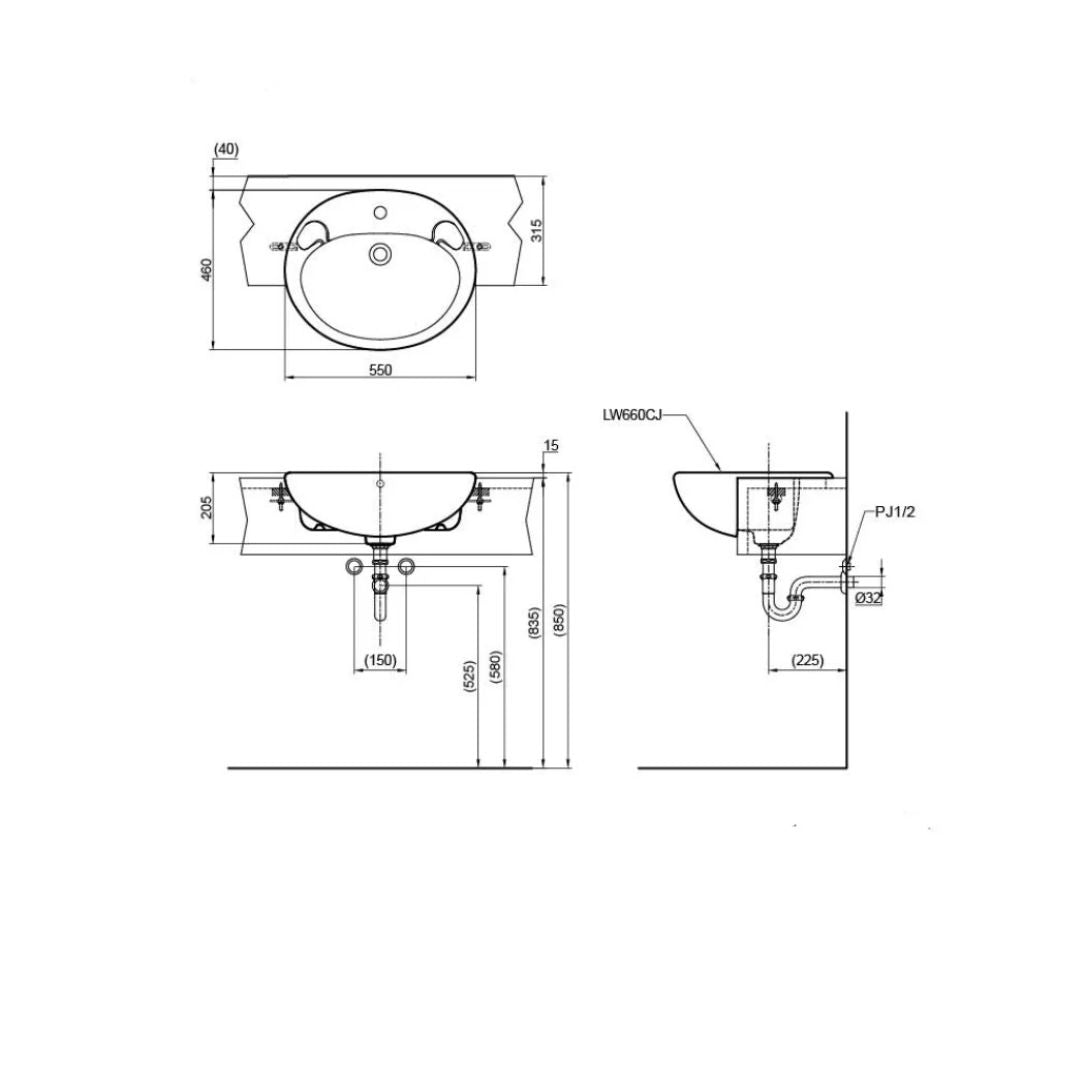 TOTO Semi-recessed Basin LW660CJ