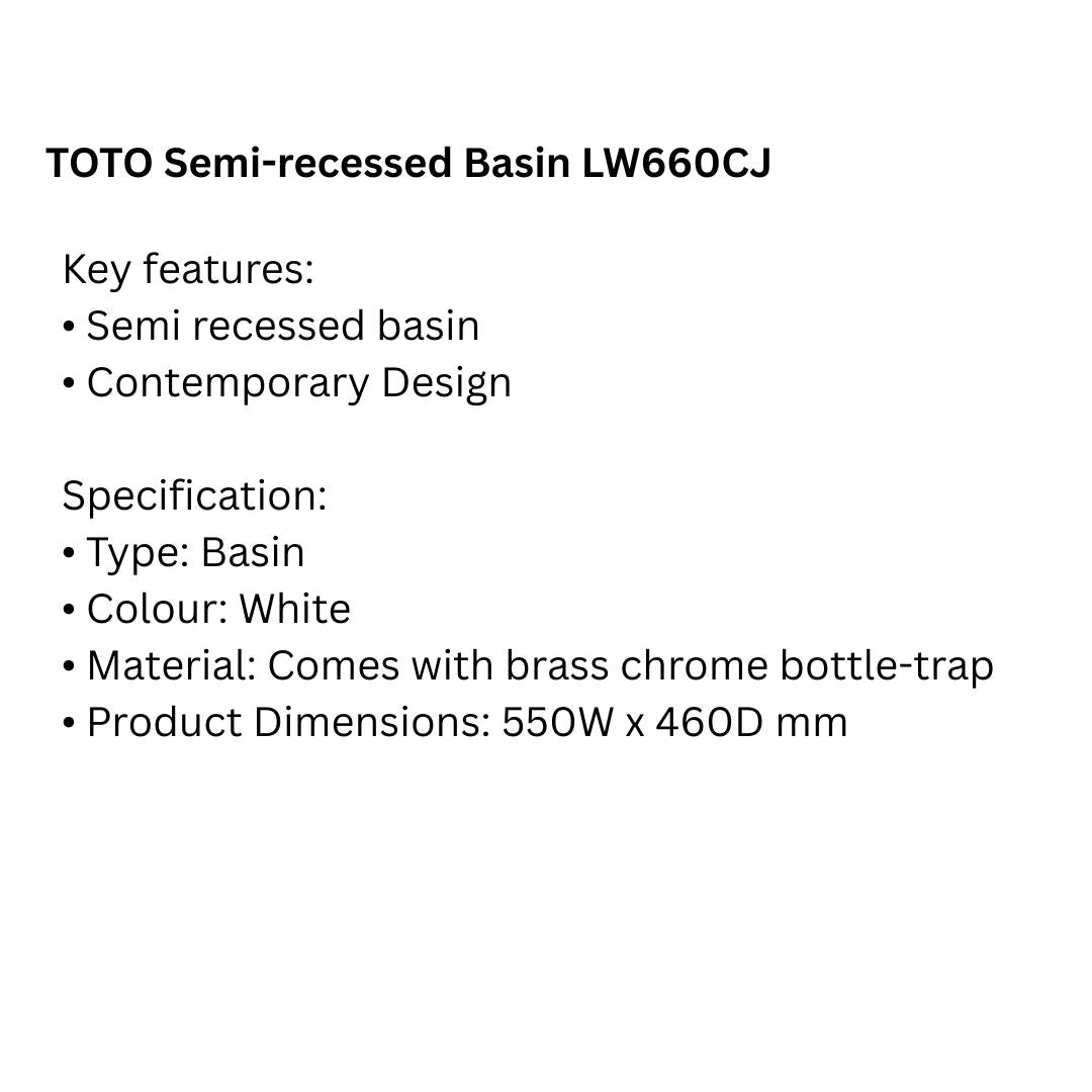 TOTO Semi-recessed Basin LW660CJ