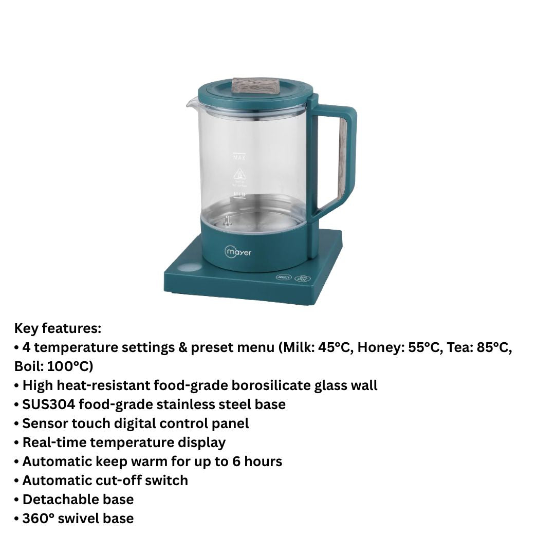 Mayer 1L Electric Glass Kettle MMEKG1080-GN