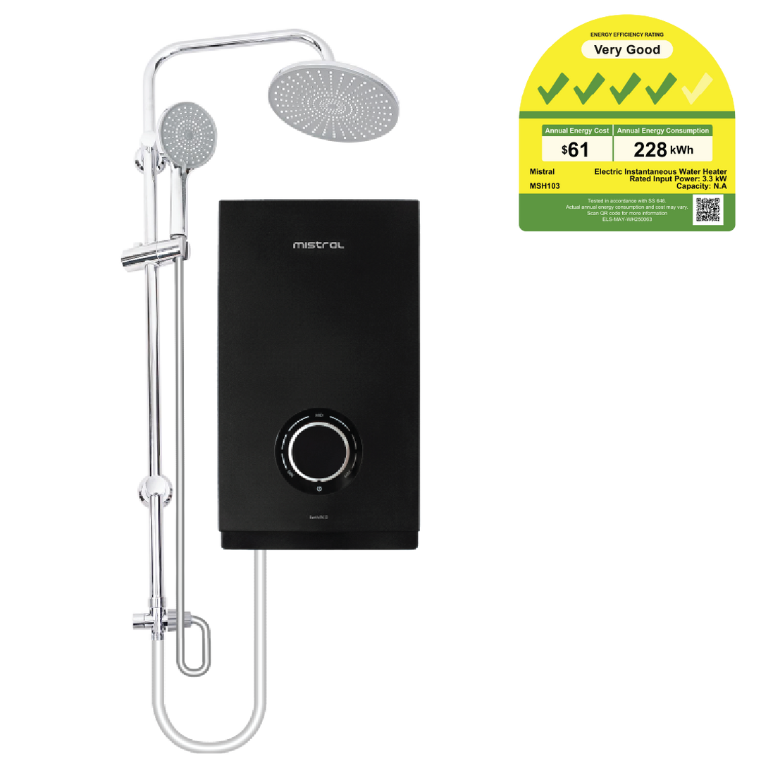Mistral Shower Heater DC Pump MSH103-WH White, Chrome Rain Shower