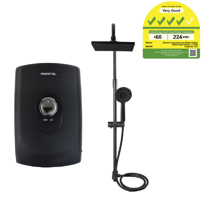Mistral Instant Shower Heater with Rain Shower MSH99 - Gun Metal