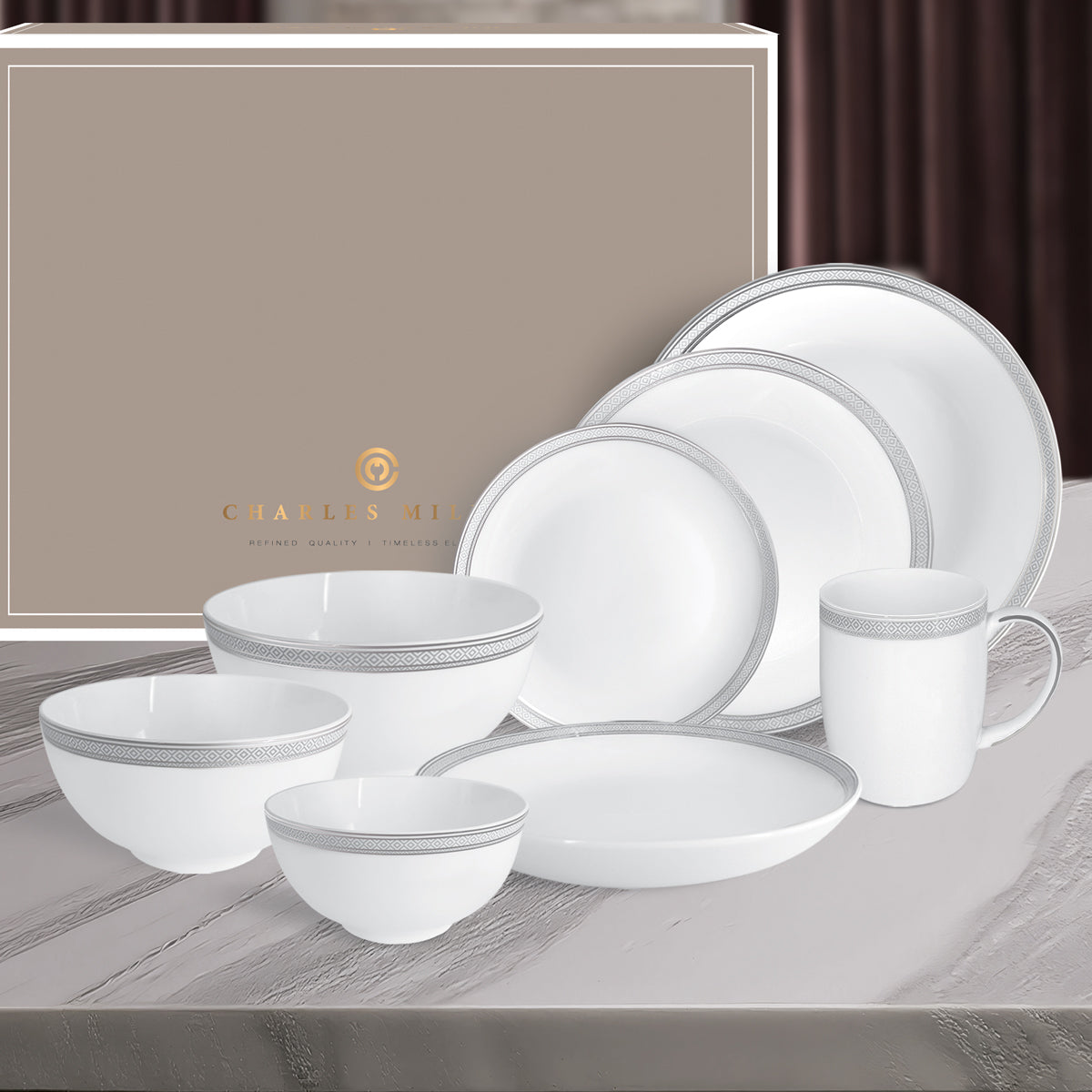 Charles Millen Signature Fine Bone China Collection Vogue Series Enough for 8 Dining Set