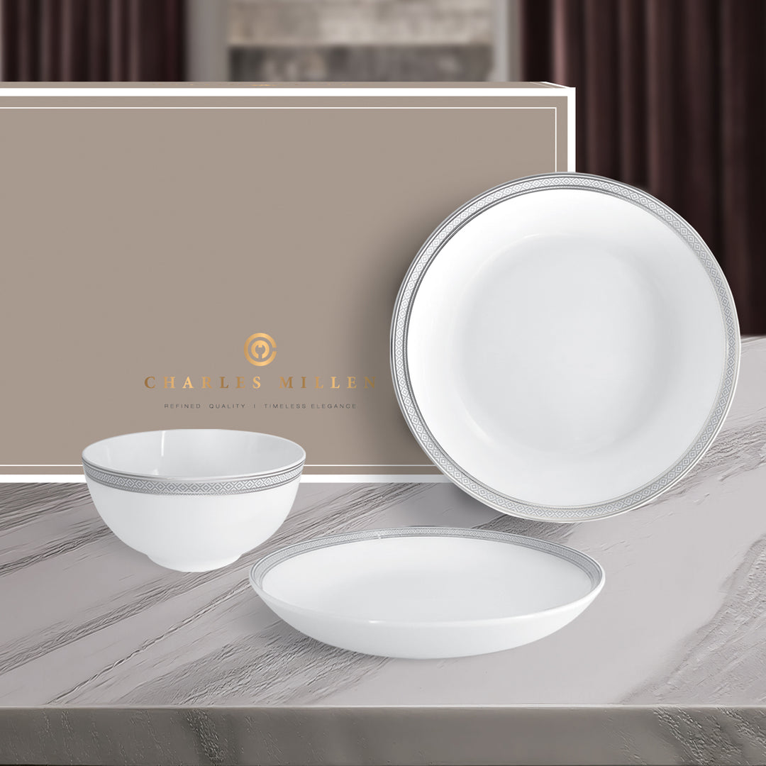 Charles Millen Signature Fine Bone China Collection Vogue Series Good for 6 Entrée Dining Set