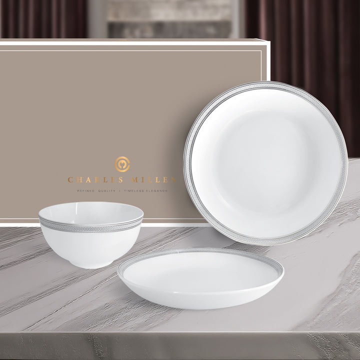 Charles Millen Signature Fine Bone China Collection Vogue Series Good for 6 Entrée Dining Set